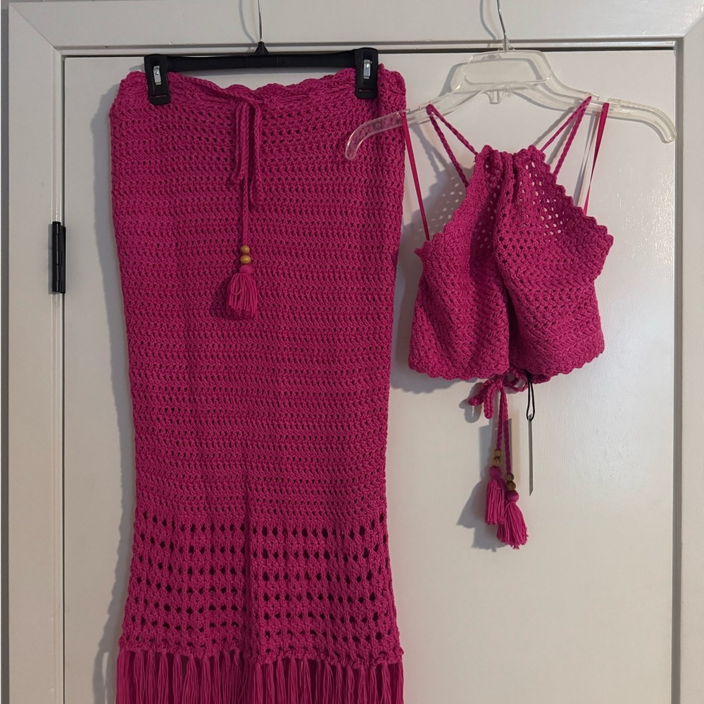 Pink Crochet Two-Piece Set